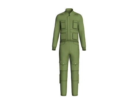 Men Multi Pocket Jacket With Cargo Pant-Outfit 3D Model