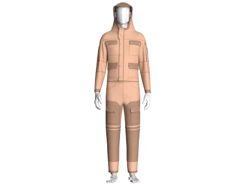 Men Multi-Pocket Hooded Jacket With Pant-Outfit 3D 模型