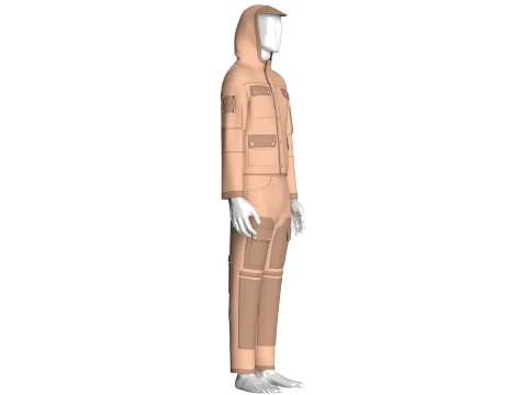 Men Multi-Pocket Hooded Jacket With Pant-Outfit 3D Model
