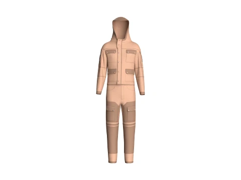 Men Multi-Pocket Hooded Jacket With Pant-Outfit 3D Model
