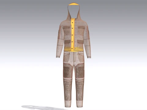 Men Multi-Pocket Hooded Jacket With Pant-Outfit 3D Model