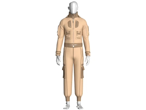 Men Full Zip Jacket With Cargo Jogger-Outfit 3D Model