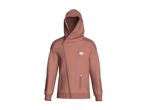 Men Zip Hoodie With Quilted Shoulder Pads 3D Model