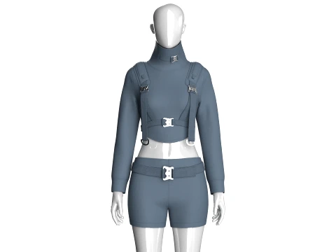 Girls Crop Top With Belted Shorts-Outfit 3D Model