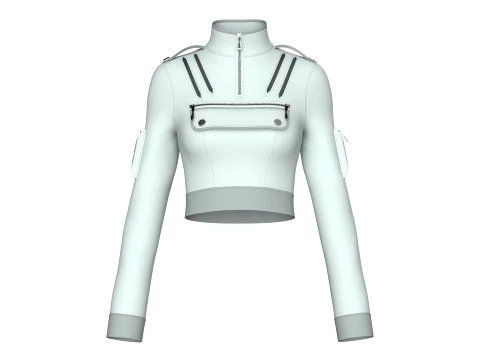 Girls Half Zip Tactical Crop Jacket 3D Model