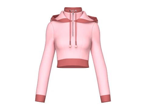 Girls High Neck Half-Zip Hooded Crop Jacket 3D Model
