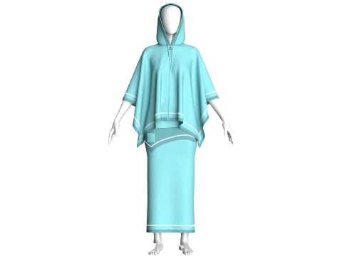 Girls Hooded Cape Top With Maxi Skirt-Outfit 3D Model