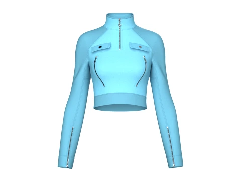 Girls Raglan Long Sleeve Tactical Crop Jacket 3D Model