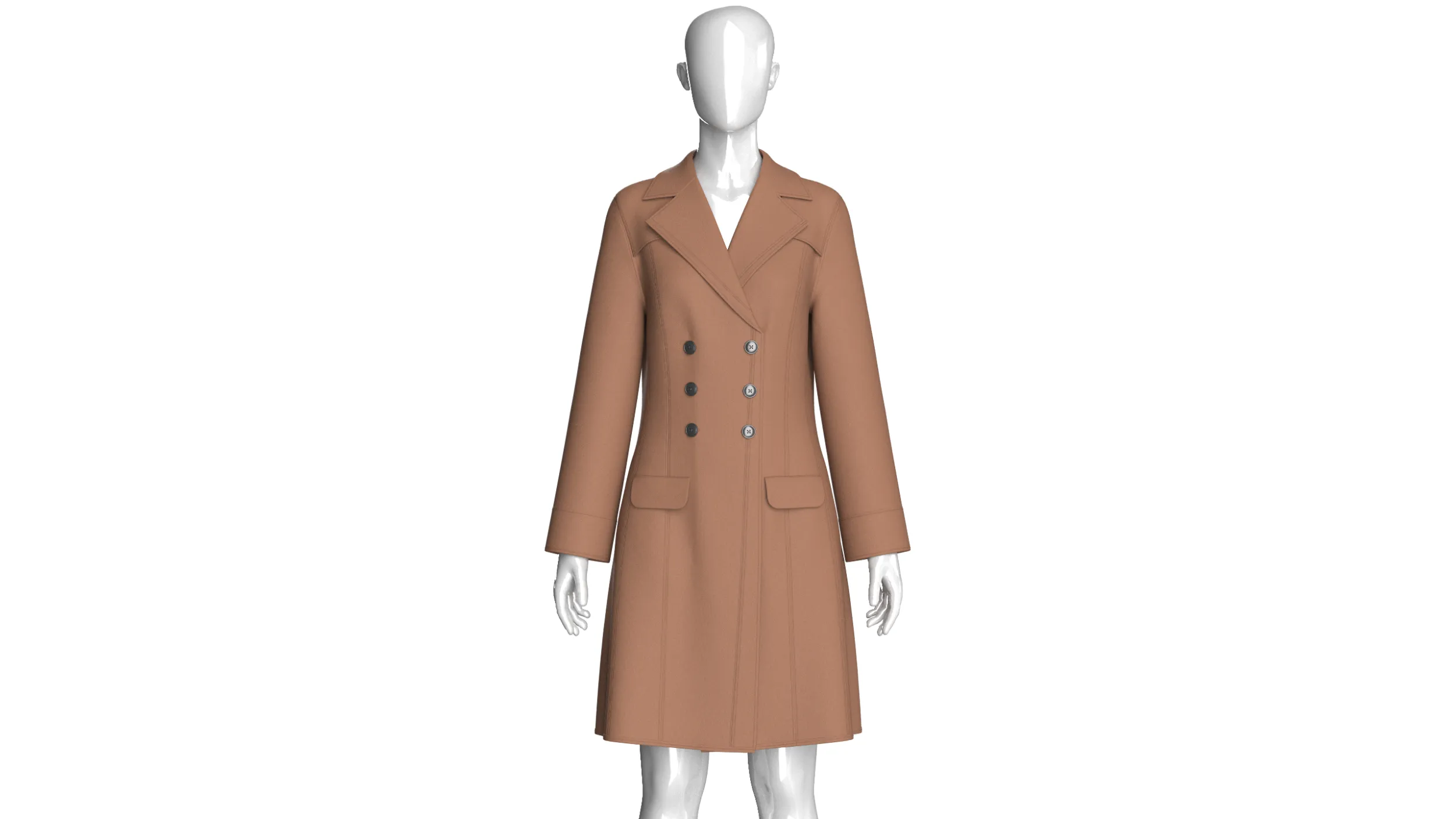 Girls Brown Double-Breasted Long Coat Dress 3D Model .c4d .max .obj .3ds .fbx .stl .blend 