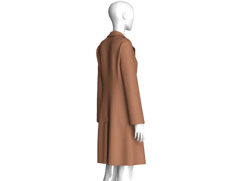 Girls Brown Double-Breasted Long Coat Dress 3D Model