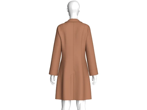 Girls Brown Double-Breasted Long Coat Dress 3D Model