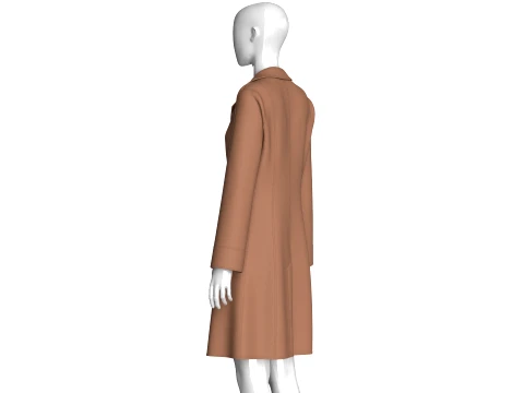 Girls Brown Double-Breasted Long Coat Dress 3D Model