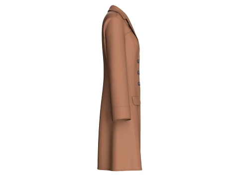 Girls Brown Double-Breasted Long Coat Dress 3D Model