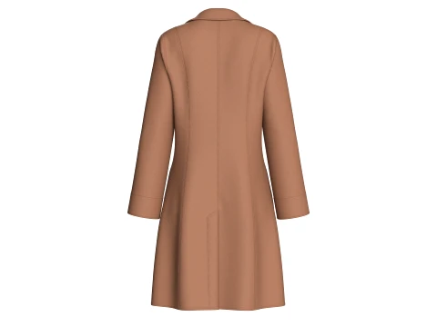 Girls Brown Double-Breasted Long Coat Dress 3D Model