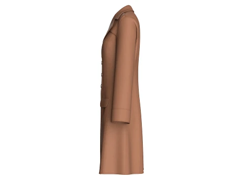 Girls Brown Double-Breasted Long Coat Dress 3D Model