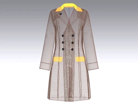 Girls Brown Double-Breasted Long Coat Dress 3D Model