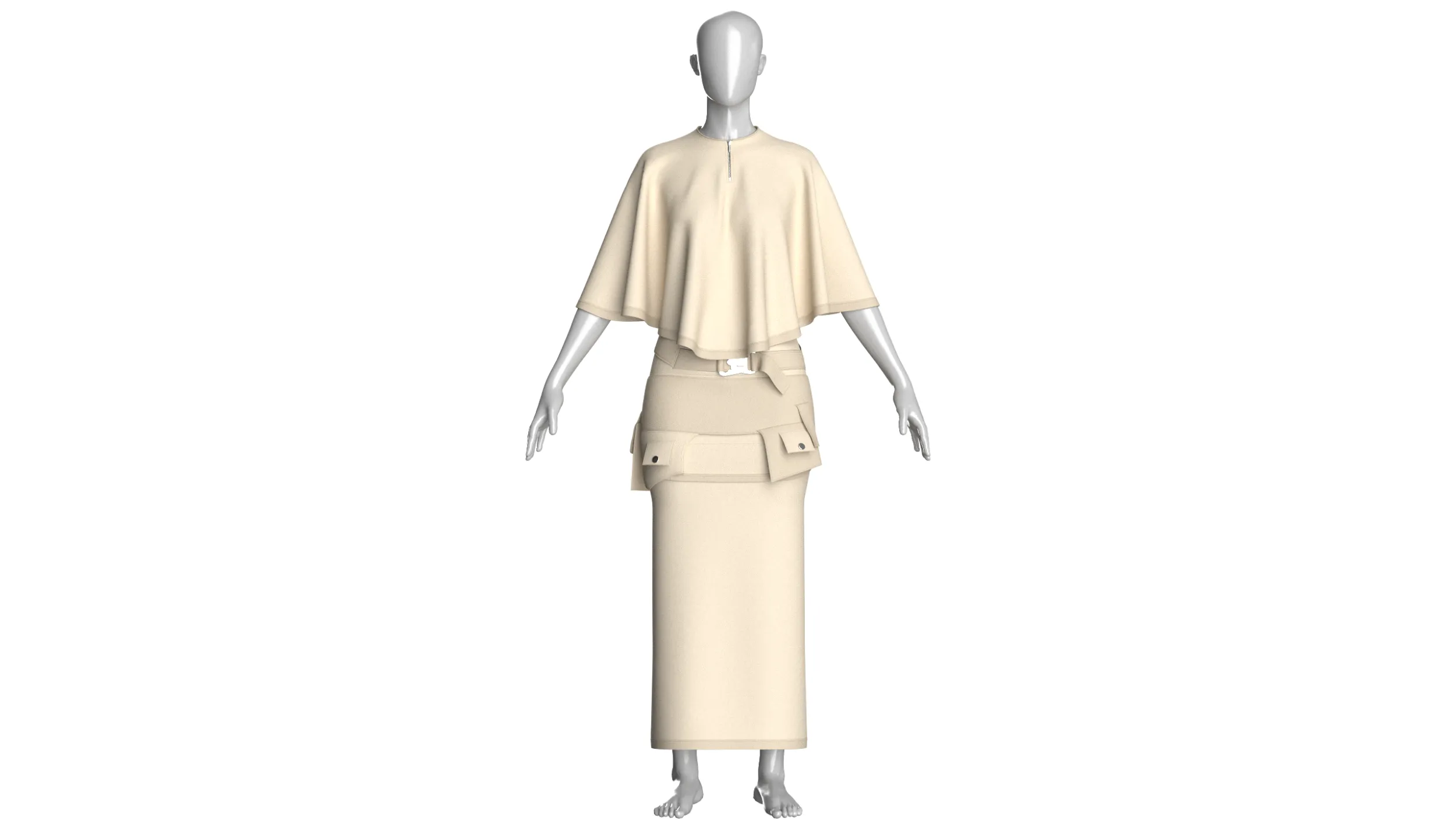 Girls Cape Top With Belted Maxi Skirt-Outfit 3D Model .c4d .max .obj .3ds .fbx .stl .blend