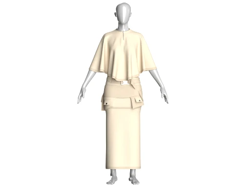 Cape-Oberteil f&uuml;r M&auml;dchen mit Maxirock-Outfit mit G&uuml;rtel 3D Modell
