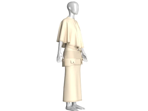 Girls Cape Top With Belted Maxi Skirt-Outfit 3D Model