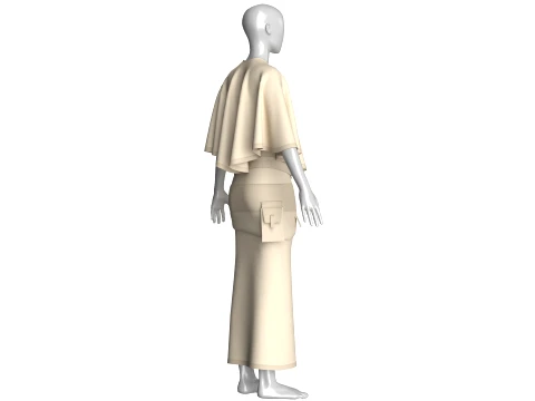 Girls Cape Top With Belted Maxi Skirt-Outfit 3D Model