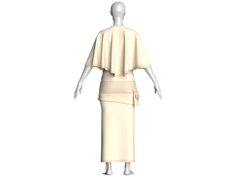 Girls Cape Top With Belted Maxi Skirt-Outfit 3D Model