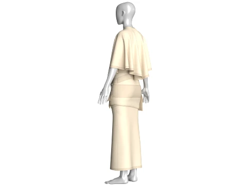 Girls Cape Top With Belted Maxi Skirt-Outfit 3D Model