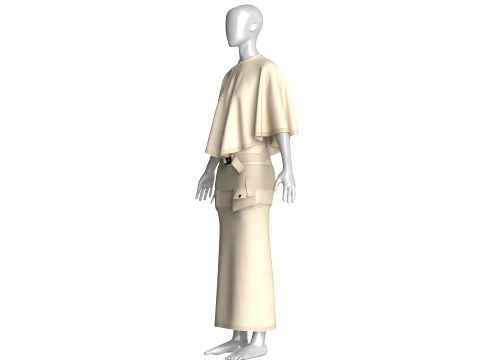 Girls Cape Top With Belted Maxi Skirt-Outfit 3D Model