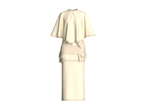Girls Cape Top With Belted Maxi Skirt-Outfit 3D Model