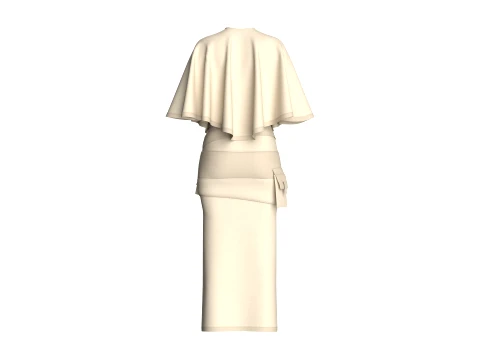 Girls Cape Top With Belted Maxi Skirt-Outfit 3D Model