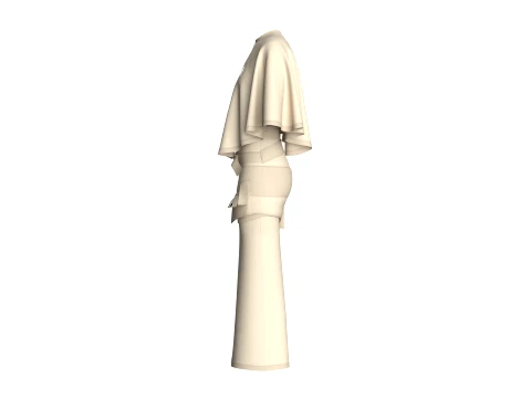 Girls Cape Top With Belted Maxi Skirt-Outfit 3D Model