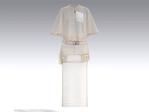 Girls Cape Top With Belted Maxi Skirt-Outfit 3D Model