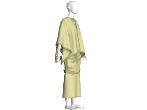 Girls Cape Top With Belted Skirt-Outfit 3D Model