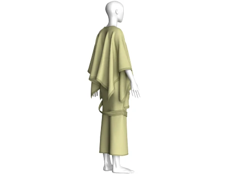 Girls Cape Top With Belted Skirt-Outfit 3D Model