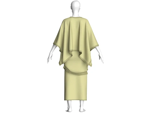 Girls Cape Top With Belted Skirt-Outfit 3D Model