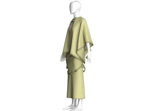 Girls Cape Top With Belted Skirt-Outfit 3D Model