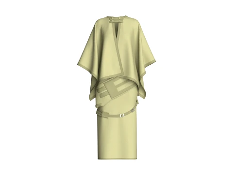 Girls Cape Top With Belted Skirt-Outfit 3D Model