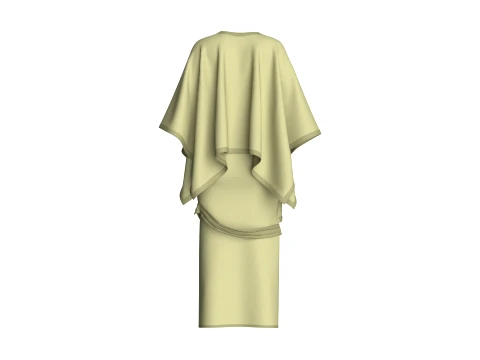 Girls Cape Top With Belted Skirt-Outfit 3D Model