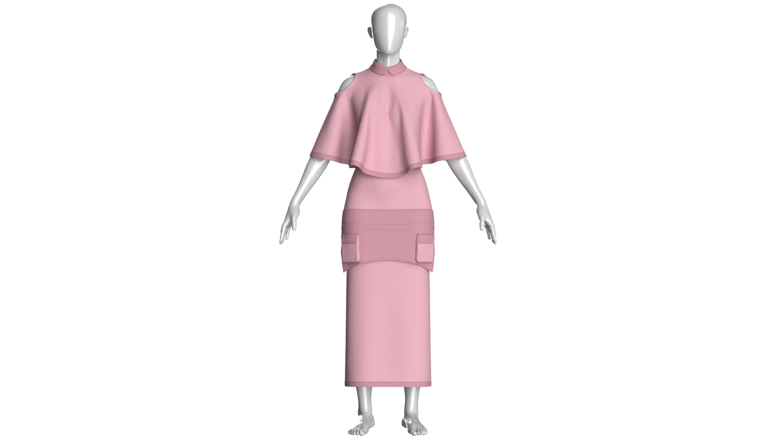 Girls Cold-Shoulder Cape Top With Maxi Skirt-Outfit 3D Model .c4d .max .obj .3ds .fbx .stl .blend