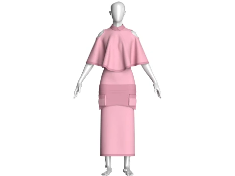 Schulterfreies Cape-Oberteil f&uuml;r M&auml;dchen mit Maxirock-Outfit 3D Modell