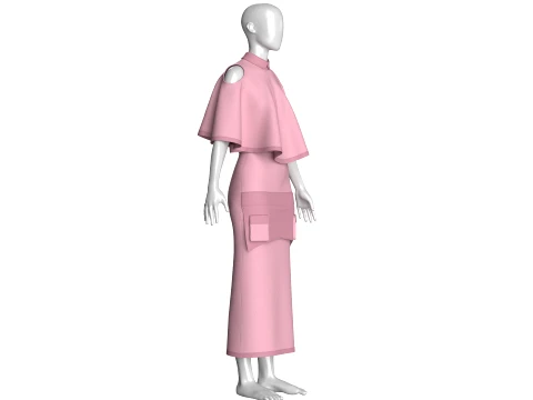 Girls Cold-Shoulder Cape Top With Maxi Skirt-Outfit 3D Model