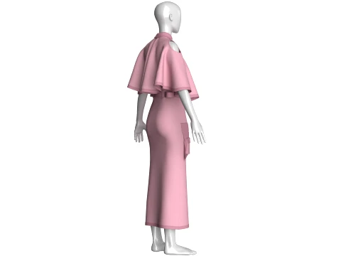 Girls Cold-Shoulder Cape Top With Maxi Skirt-Outfit 3D Model