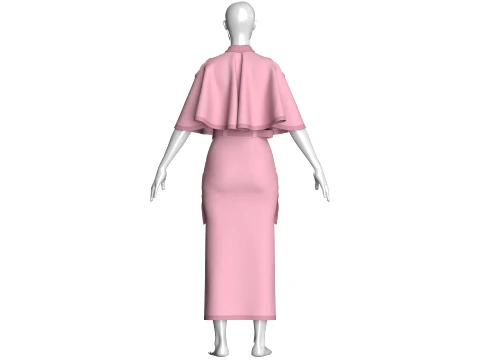 Girls Cold-Shoulder Cape Top With Maxi Skirt-Outfit 3D Model