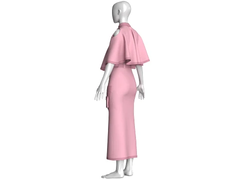 Girls Cold-Shoulder Cape Top With Maxi Skirt-Outfit 3D Model