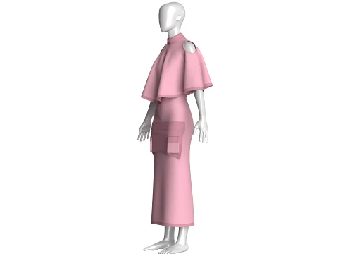 Girls Cold-Shoulder Cape Top With Maxi Skirt-Outfit 3D Model
