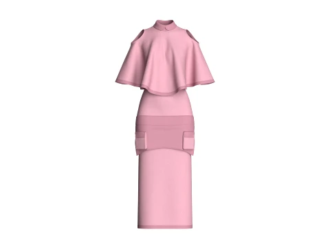 Girls Cold-Shoulder Cape Top With Maxi Skirt-Outfit 3D Model