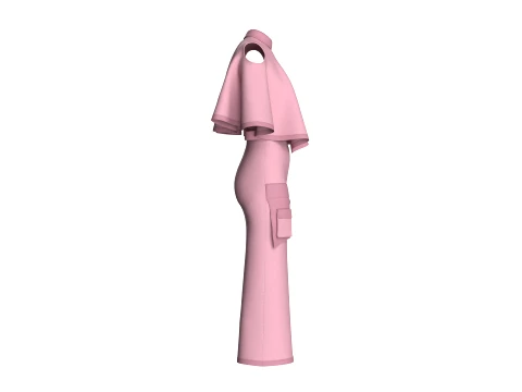 Girls Cold-Shoulder Cape Top With Maxi Skirt-Outfit 3D Model