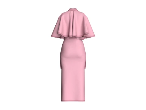 Girls Cold-Shoulder Cape Top With Maxi Skirt-Outfit 3D Model