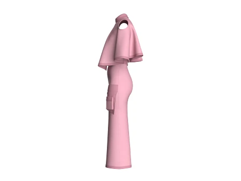 Girls Cold-Shoulder Cape Top With Maxi Skirt-Outfit 3D Model