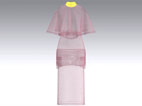 Girls Cold-Shoulder Cape Top With Maxi Skirt-Outfit 3D Model