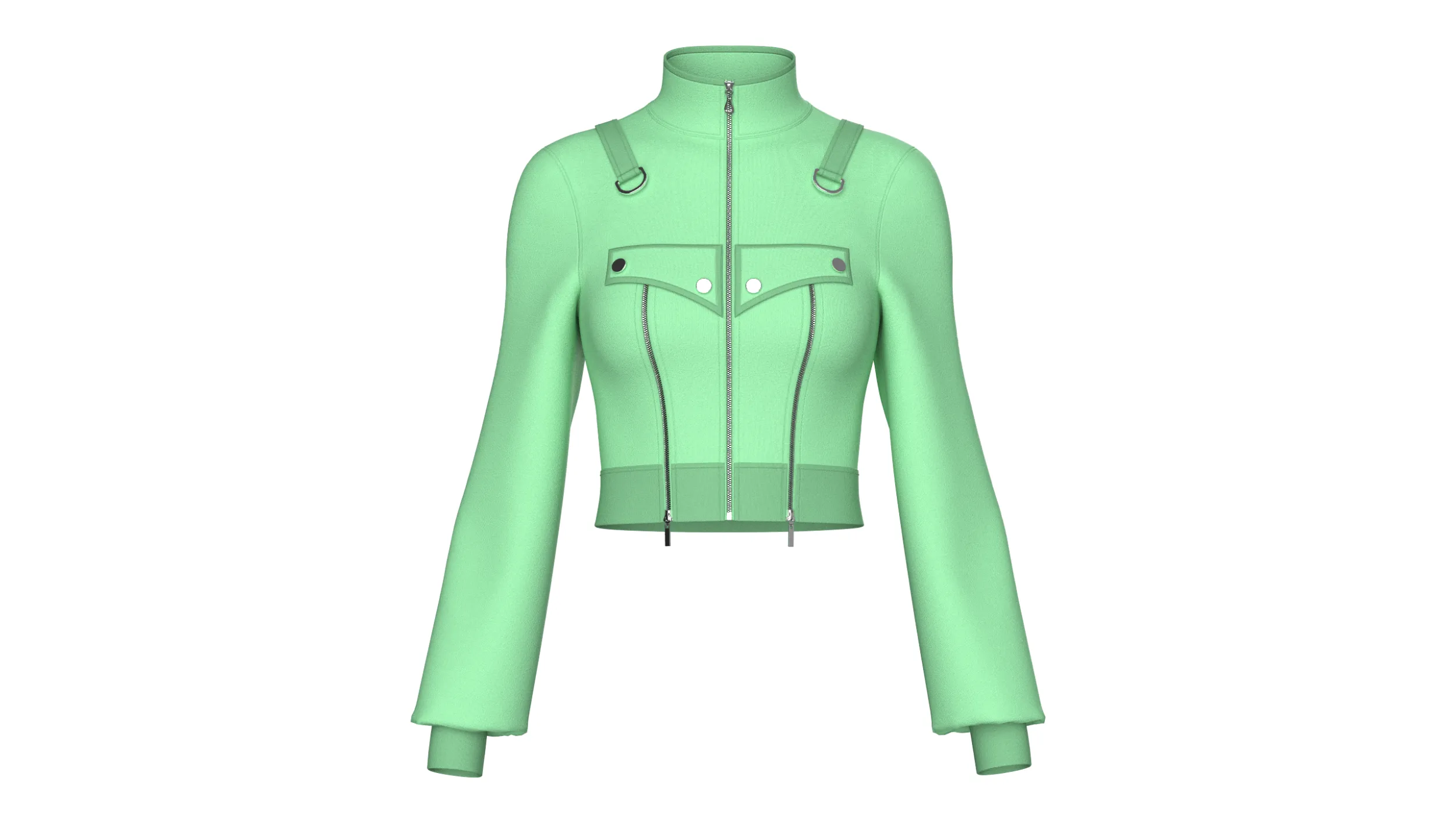 Girls Full Zip High Neck Tactical Crop Jacket 3D Model .c4d .max .obj .3ds .fbx .stl .blend 